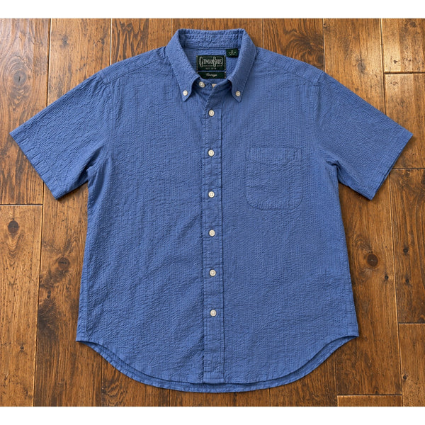 Gitman Bros Vintage Seersucker Button Down Shirt Blue USA Men’s M Cotton EUC