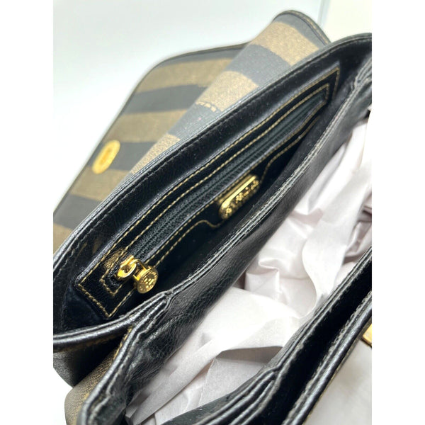 Fendi Purse PEQUIN BAG Striped Leather Gold Modern Pockets Organizer VNTG