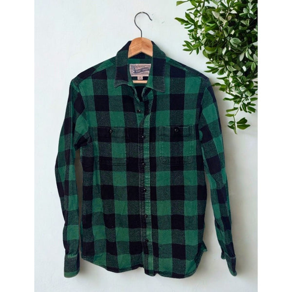 Schott Bros NYC Buffalo Check Flannel Shirt Men's M Green Black Cotton Workwear