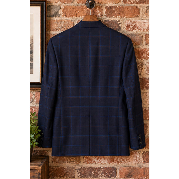Ermenegildo Zegna Mila Blazer Men's 38R/48R Navy Blue Windowpane 100% Wool Italy