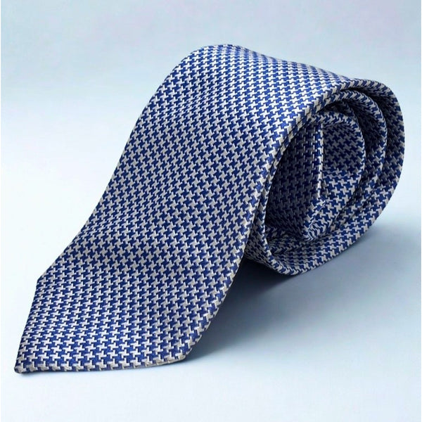 Charles Tyrwhitt 100% Silk Tie Blue White Geometric Mens Classic Necktie EUC