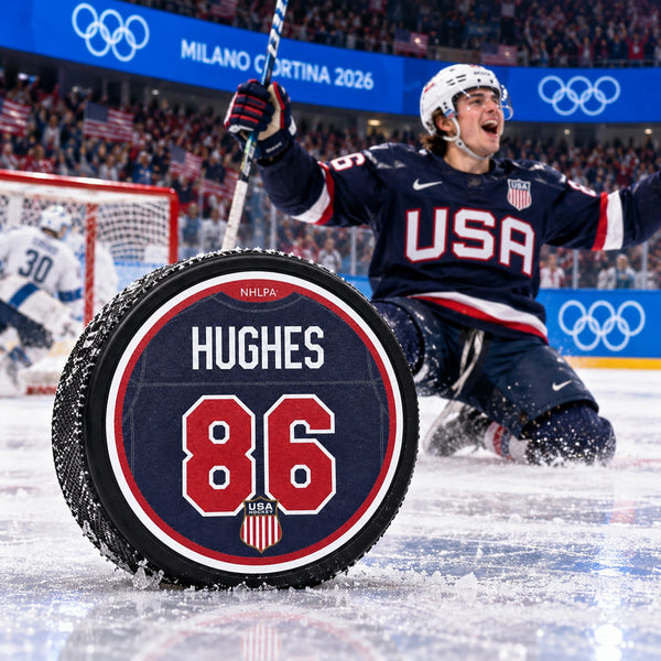 USA Hockey Jack Hughes #86 2026 Olympic Gold Medal Mustang Puck New