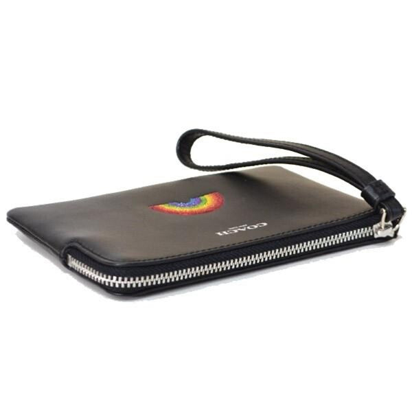 Coach Rainbow Corner Zip Wristlet Wallet F26938 Black Leather NWT $95 MSRP