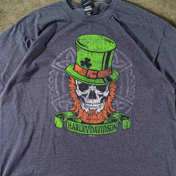 Harley Davidson Scottsdale Arizona Leprechaun Skull T Shirt Men's XL Gray Biker