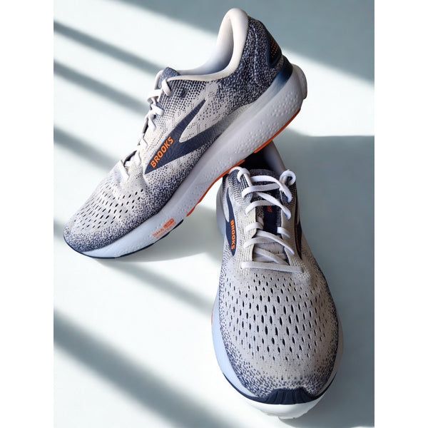 Brooks Ghost 16 Running Shoes Mens 13 White Peacoat Orange Road Runner Sneakers