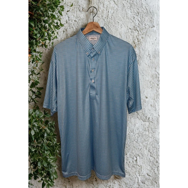 Collars & Co XL Blue Gingham Performance Polo Dress Collar Golf Shirt EUC