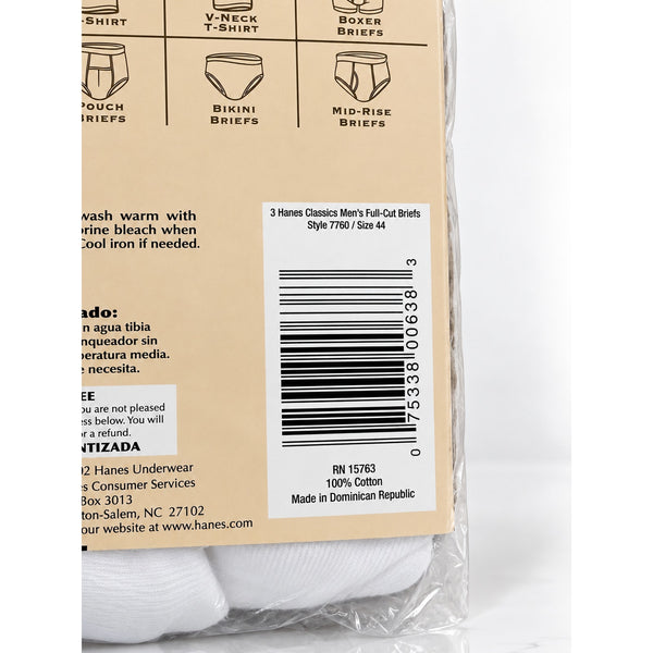 Hanes Classics Full Cut Briefs 3 Pack Size 44 White Grey Vintage 2002 NOS USA