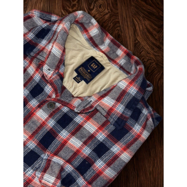 Gap x Pendleton Flannel Shirt Men XL Red Navy Plaid Cotton Double Pocket