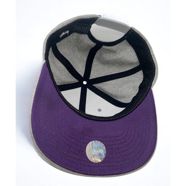 Stussy Wool Snapback Hat Cap Gray Purple Undervisor Big Logo Rare Streetwear