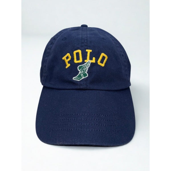 Polo Ralph Lauren P-Wing Foot Navy Adjustable Hat Leather Strap EUC Rare