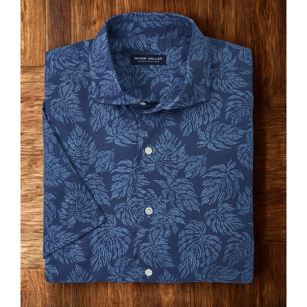 Peter Millar Crown Crafted Groves Cotton Sport Shirt XL Palm Print MS23XW09SUX