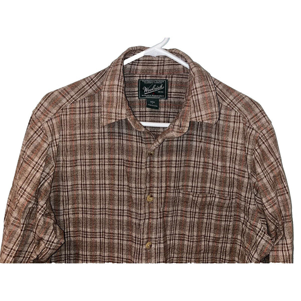 Woolrich Flannel Mens Sz L Shirt Long Sleeve Button Up Plaid Cotton Barley Twist
