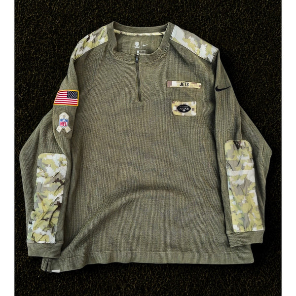 New York Jets NFL Nike Salute to Service Thermal 1/4 Zip Henley Olive Sz 3XL