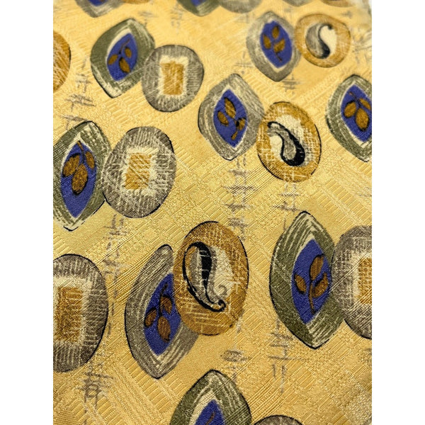 Brioni 100% Silk Tie Handmade Italy Gold Blue Abstract Luxury Designer Classic