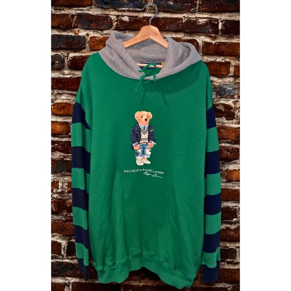 Polo Ralph Lauren Polo Bear Rugby Hoodie 2XLT Green Colorblock Fleece NWOT
