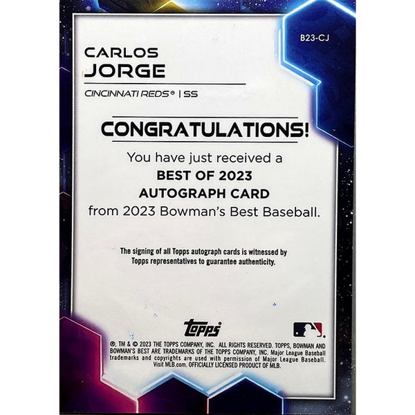 Carlos Jorge 2023 Bowman's Best On Card Auto Green Refractor 116/150 B23-CJ