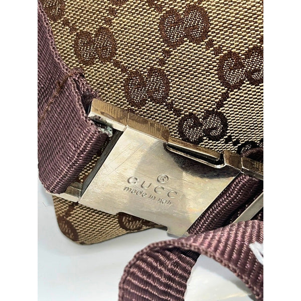 Gucci GG Canvas x Leather Beige Brown Waist Bag Belt Bag Crossbody 28566 Italy