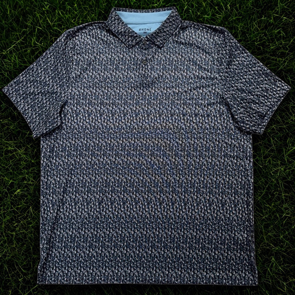 Rhone Golf Polo Shirt Men's M Gray Blue Camo Performance Stretch Short Sleeve