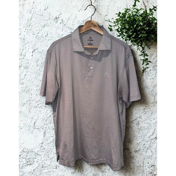 Rhoback Polo Shirt Mens Large Gray Striped Performance Golf Short Sleeve