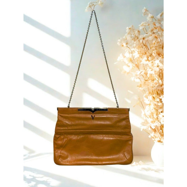 Valentino by Mario Valentino Vintage Leather Shoulder Bag Brown Chain Strap