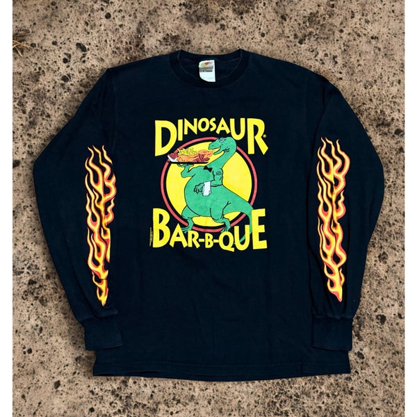 Dinosaur Bar-B-Que Flame Long Sleeve Shirt Black M Syracuse NY Y2K Vintage