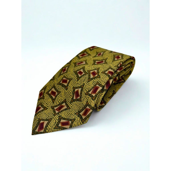 Burberrys of London Vintage Silk Tie Geometric Pattern Yellow Green Red