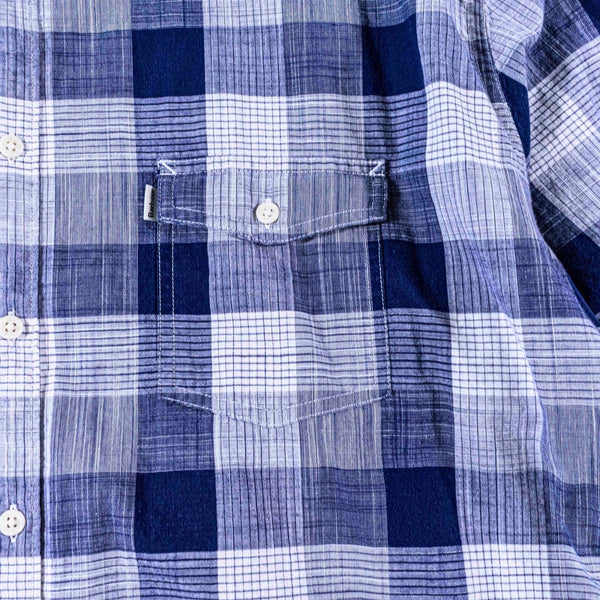 Barbour Tailored Fit Plaid Button Shirt Men's XL Blue White Cotton Long Sleeve