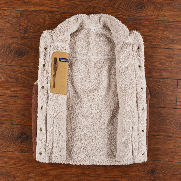 Patagonia Reversible Bivy Down Vest Men's XL Moose Brown Sherpa Fleece $229