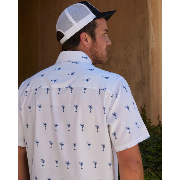 Dixxon The Gnartini Party Shirt Men's 5XL White Martini Print Button Up NWOT