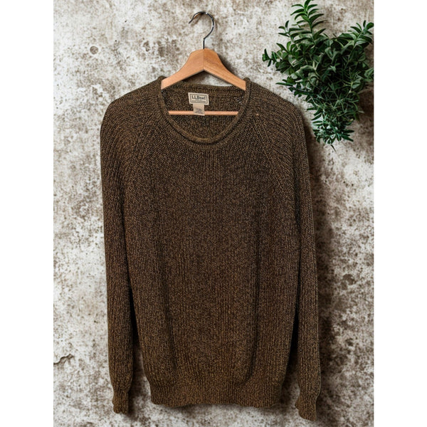 L.L. Bean Organic Cotton Fisherman Sweater XL Roll Neck Waffle Knit Brown