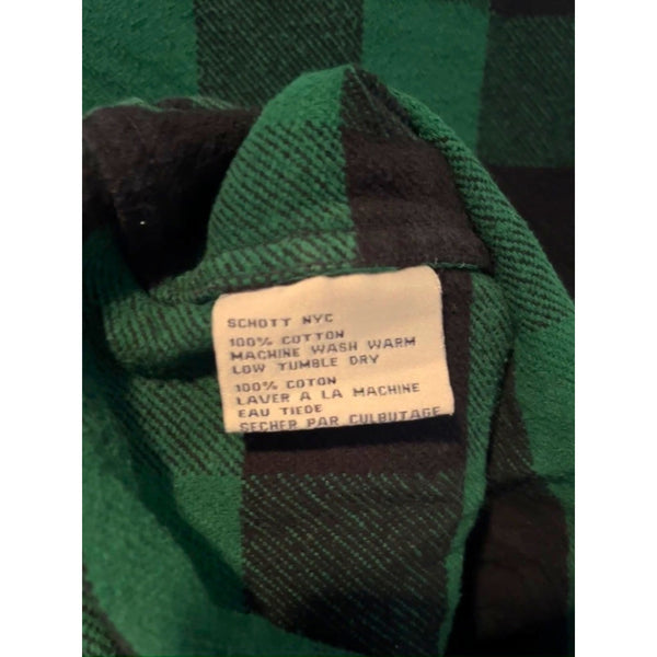 Schott Bros NYC Buffalo Check Flannel Shirt Men's M Green Black Cotton Workwear