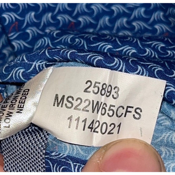 Peter Millar Seaside Waves Fins Cotton Stretch Shirt XL NWOT MSRP $145 Blue