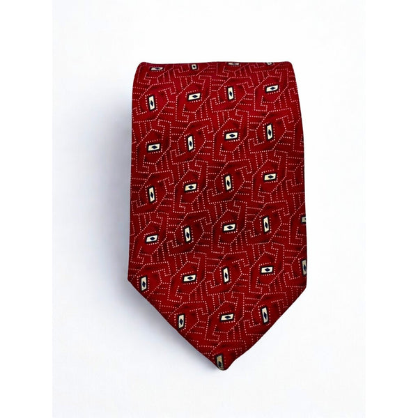 Christian Dior Monsieur Geometric Red Silk Tie Made in USA Fabric VTG