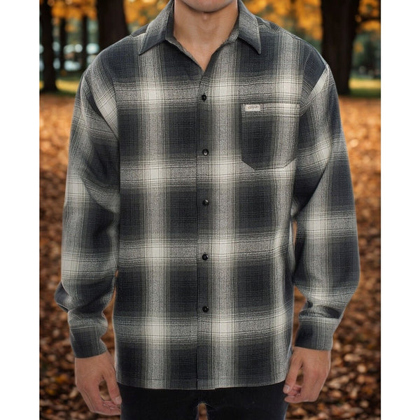 CALTOP Pewter Gray Ombre Old School Lowrider Chicano Biker Flannel Shirt XL NWOT