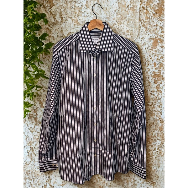ETON Slim Fit Dress Shirt 17 43 Blue White Stripe Spread Collar Luxury Cotton