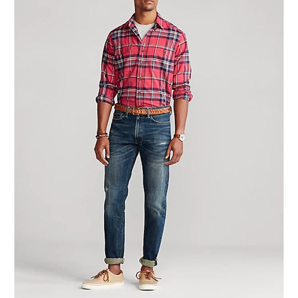 Polo Ralph Lauren Performance Plaid Flannel Shirt 4XLT Big & Tall Suede Elbow