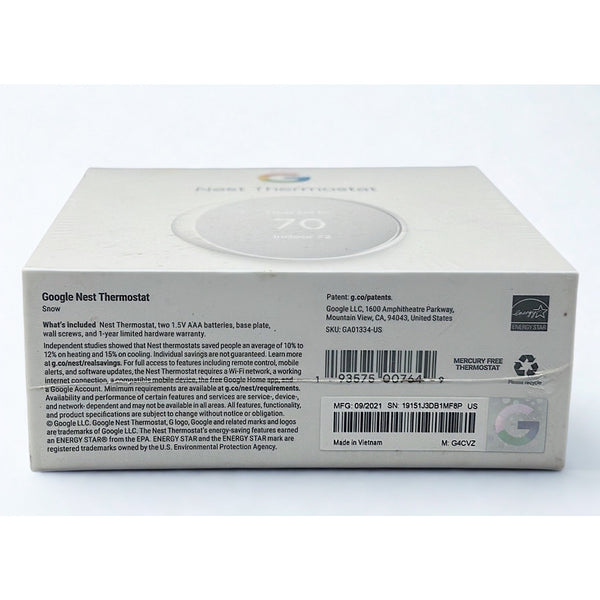Google Nest GA013 Programmable Wi-Fi Thermostat Snow Sealed In Box