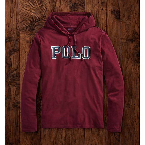 Polo Ralph Lauren Hooded T Shirt XL Maroon Big Logo Jersey Hoodie Tee Preppy