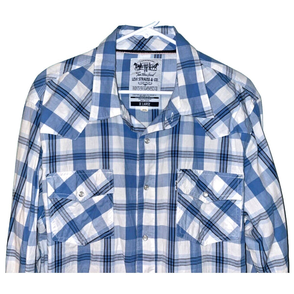 Levis The Two Horse Brand Western Long Sleeve Pearl Snap Plaid Shirt XL