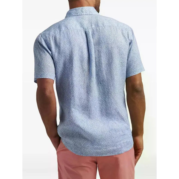 Peter Millar Blue Fan Print Short Sleeve Button Shirt XL NWOT MSRP $155