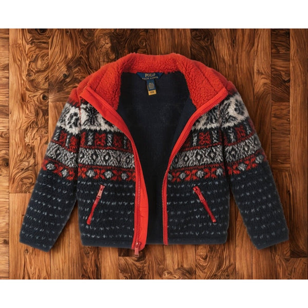 Polo Ralph Lauren Fair Isle Teddy Fleece Jacket Navy Kids Size 3 NWT