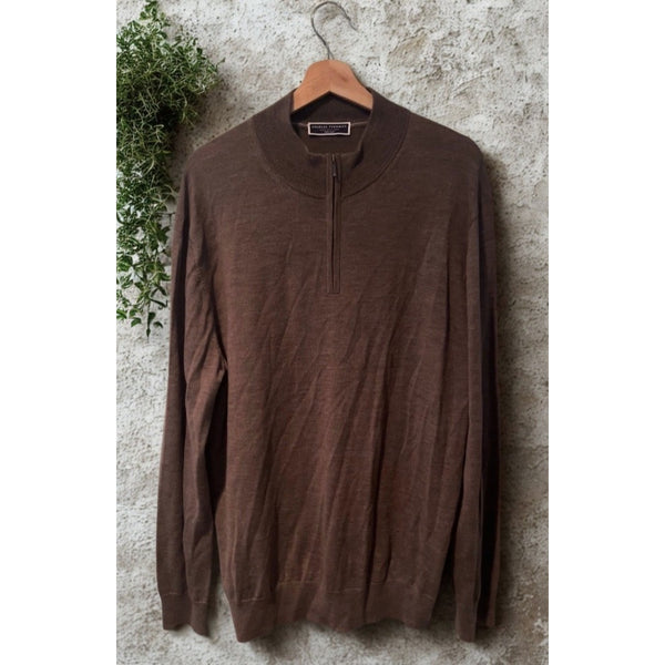 Charles Tyrwhitt Merino Wool 1/4 Zip Sweater Mens XL Brown Extra Fine Pullover