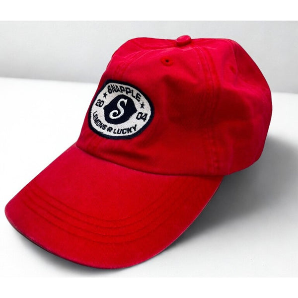 Snapple 2004 Lemons R Lucky Red Hat Adjustable Baseball Cap Buckle Strap Vtg