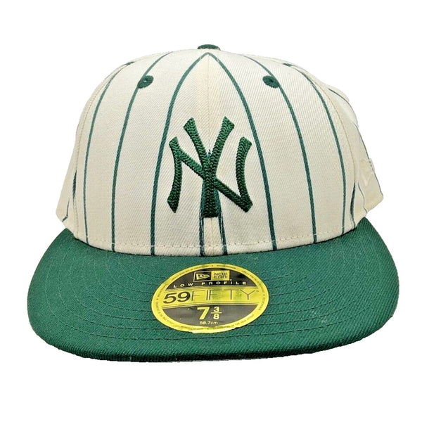 New York Yankees 59FIFTY MLB Cap Hat Oatmeal Green Striped Unisex Sz. 7 3/8 RARE