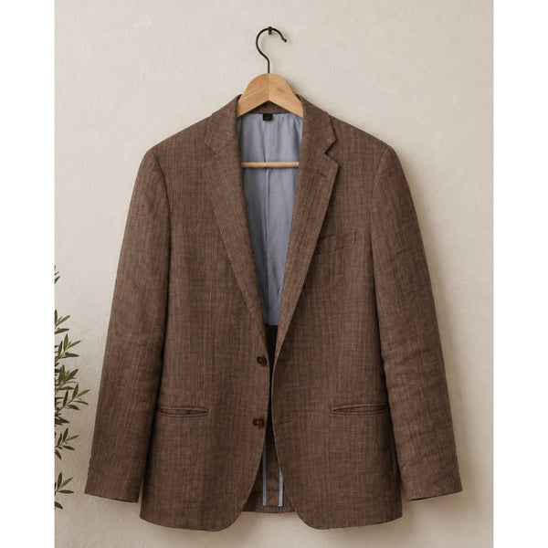 J.Crew Ludlow Blazer Mens 38S Brown Herringbone Linen Silk Italian Sport Coat