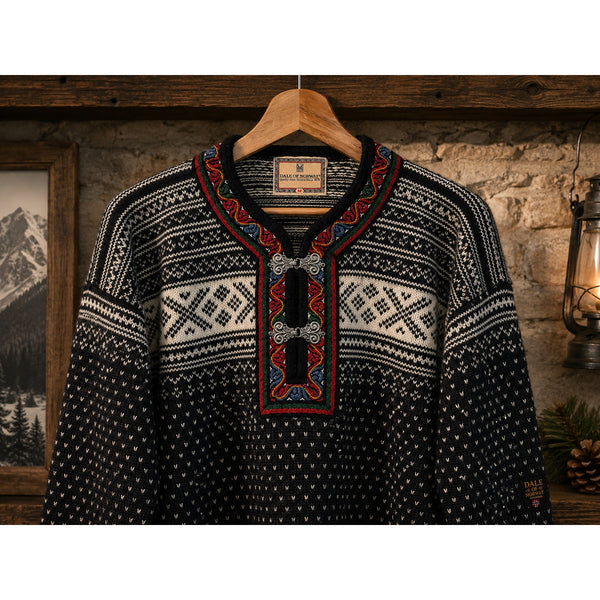 Dale of Norway Setesdal Lusekofte Pullover Sweater Sz. M Black White 100% Wool