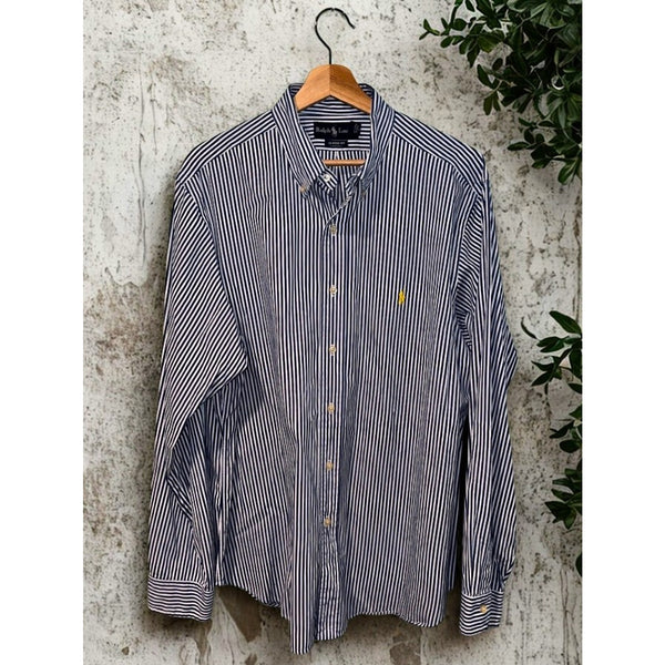 Polo Ralph Lauren Classic Fit Shirt Blue White Stripe Mens 17 XL Button Down