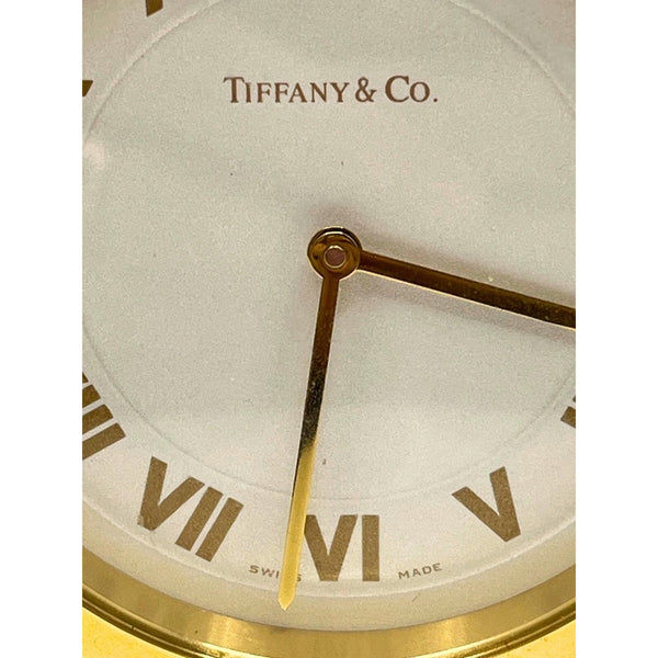 Tiffany & Co Swiss Quartz Brass Desk Clock Roman Numerals Gold Tone Switzerland