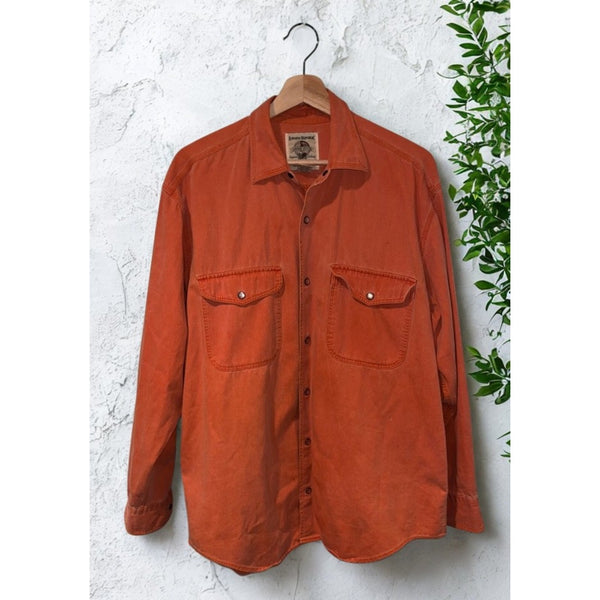 Banana Republic Adventure Outfitters Shirt M Orange Pearl Snap Safari 80s VTG
