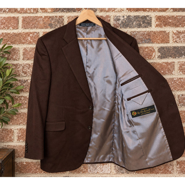 Valenza Loro Piana Cashmere Blazer Men's 44L Brown Sport Coat Made Canada